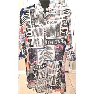 girl soul Artsy Bouse Dress Size Medium Gossip Newspaper Print Sheer Y2K Large